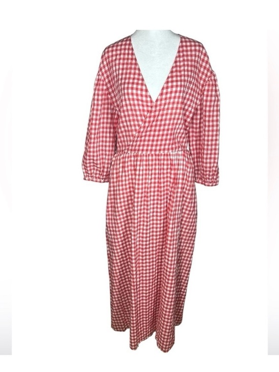 Dresses & Skirts - Sula Red White Gingham Cotton Maxi Dress Oversized Lagenlook Prairie Size XS